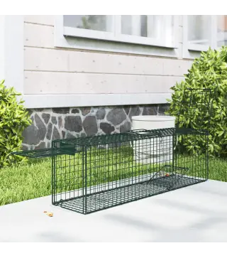 Trampa para Animales Vivos 100x24x30 cm con 2 Puertas y Marco de Acero para Interior y Exterior Verde