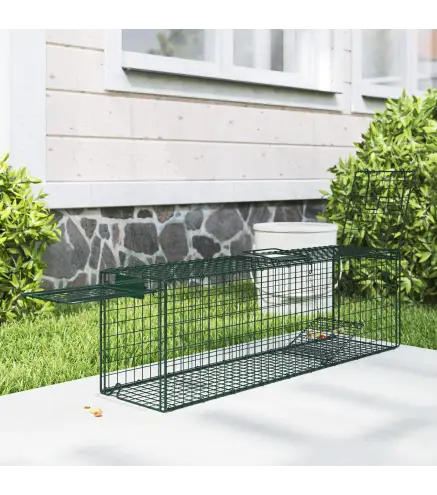 Trampa para Animales Vivos 100x24x30 cm con 2 Puertas y Marco de Acero para Interior y Exterior Verde