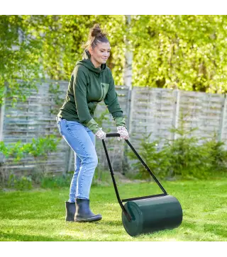 Rodillo para Césped de 30L Relleno de Arena o Agua con Mango en U para Jardín Granja Verde Oscuro