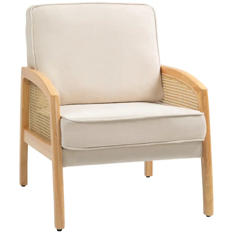 Butaca de Estilo Moderno con Apoyabrazos de Ratán Sintético Asiento de Espuma y Cojín Extraíble 67x75x88 cm Beige