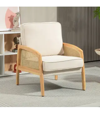 Butaca de Estilo Moderno con Apoyabrazos de Ratán Sintético Asiento de Espuma y Cojín Extraíble 67x75x88 cm Beige