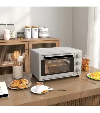 Horno Sobremesa de 21L 1400W Mini Horno Eléctrico Temporizador hasta 60min y Temperatura Regulable hasta 230℃ Plateado