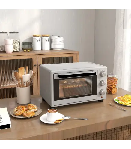 Horno Sobremesa de 21L 1400W Mini Horno Eléctrico Temporizador hasta 60min y Temperatura Regulable hasta 230℃ Plateado
