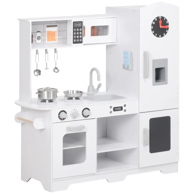 Cocina de Madera Infantil con Fogón Grifo Fregadero Microondas Reloj Máquina de Hielo y Accesorios de Cocina Blanco Cocina de Madera Infantil con Fogón Grifo Fregadero Microondas Reloj Máquina de Hielo y Accesorios de Cocina Blanco