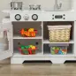 Cocina de Madera Infantil con Fogón Grifo Fregadero Microondas Reloj Máquina de Hielo y Accesorios de Cocina Blanco