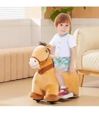 Caballo Eléctrico para Niños de 18 a 36 Meses con Batería 6V y Música Carga 25 kg 69x34x53 cm Marrón