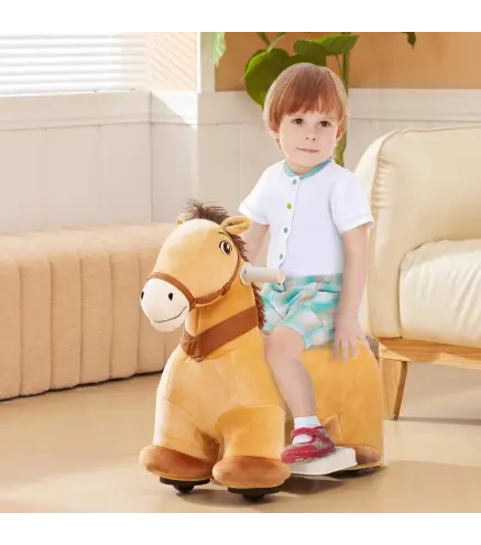 Caballo Eléctrico para Niños de 18 a 36 Meses con Batería 6V y Música Carga 25 kg 69x34x53 cm Marrón