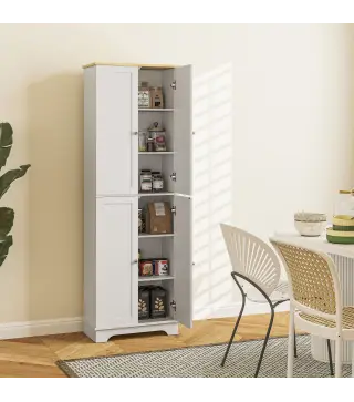 Alacena de Cocina Mueble Auxiliar de Cocina con 4 Puertas y Estantes Ajustables para Comedor Salón 60x30x183 cm Blanco