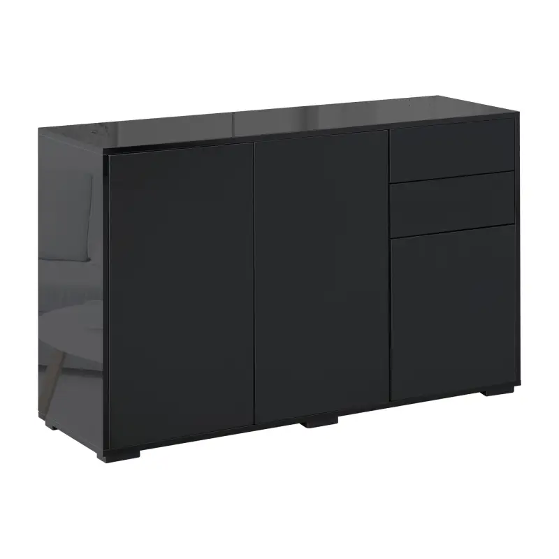Aparador para Salón con 3 Puertas 2 Cajones y Estante Ajustable 117x36x74 cm Negro