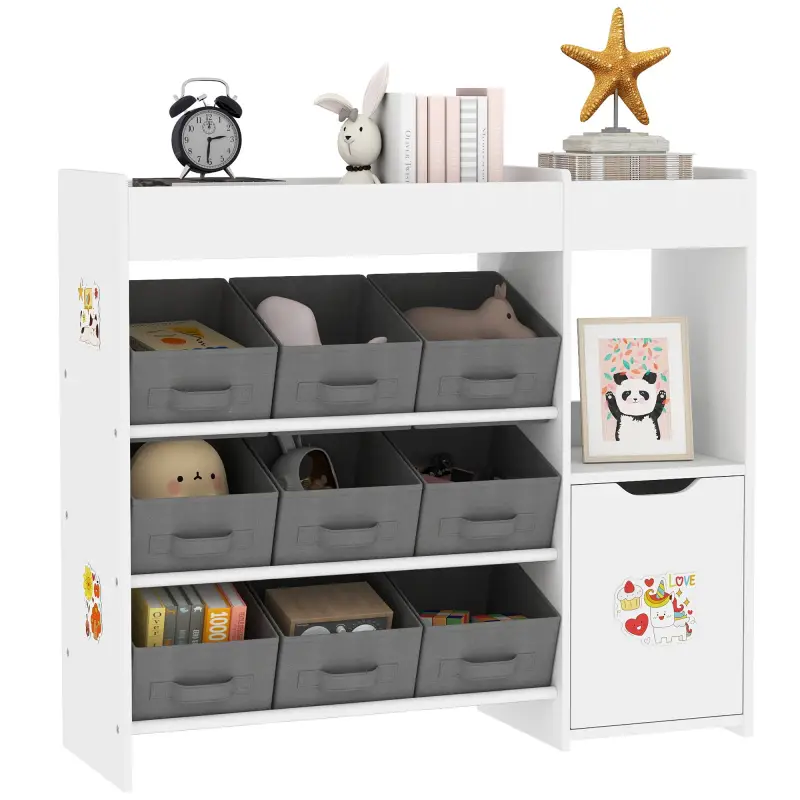 Organizador Infantil con Compartimentos 9 Cestas Extraíbles y Láminas de Pegatinas 92x30x80 cm Blanco
