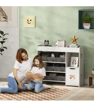 Organizador Infantil con Compartimentos 9 Cestas Extraíbles y Láminas de Pegatinas 92x30x80 cm Blanco
