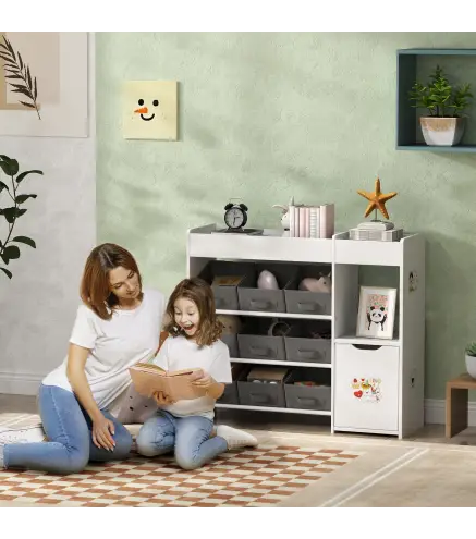 Organizador Infantil con Compartimentos 9 Cestas Extraíbles y Láminas de Pegatinas 92x30x80 cm Blanco