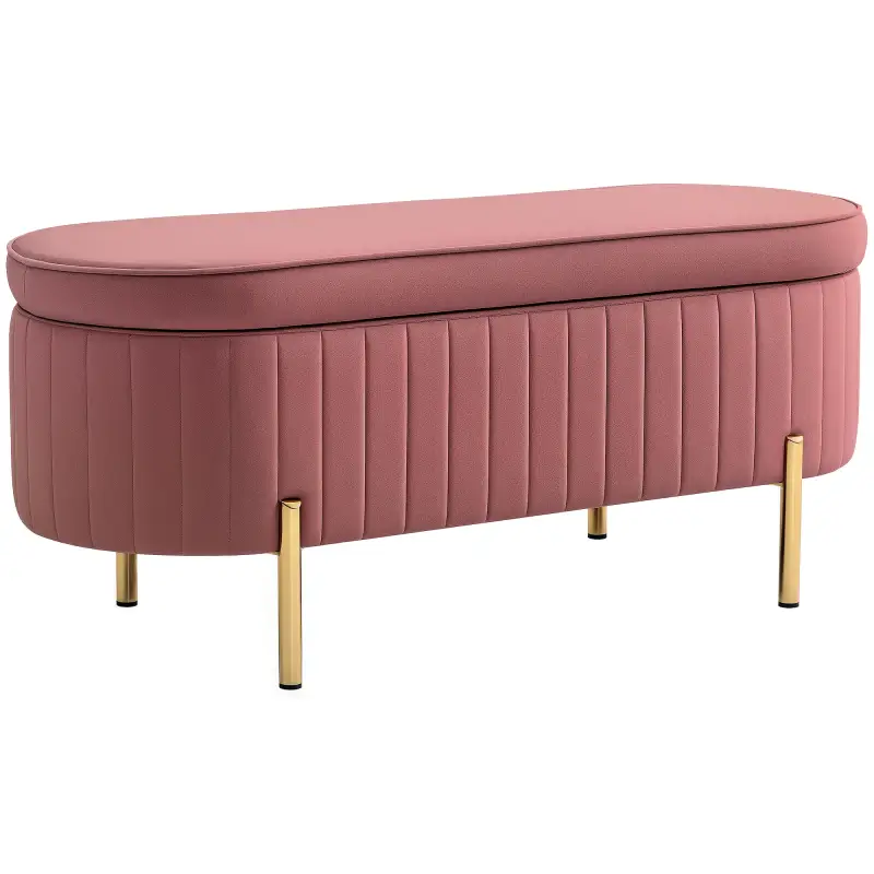 Banco para Pie de Cama con Almacenaje Tapizado en Terciopelo Patas Doradas y Diseño Elegante Ovalado 108x44x43,5cm Rosa Banco para Pie de Cama con Almacenaje Tapizado en Terciopelo Patas Doradas y Diseño Elegante Ovalado 108x44x43,5cm Rosa