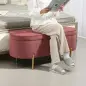Banco para Pie de Cama con Almacenaje Tapizado en Terciopelo Patas Doradas y Diseño Elegante Ovalado 108x44x43,5cm Rosa