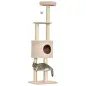 Árbol Rascador para Gatos Altura 148 cm Árbol para Gatos con Postes de Sisal Plataformas Casa y Bola Colgante Beige