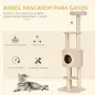 Árbol Rascador para Gatos Altura 148 cm Árbol para Gatos con Postes de Sisal Plataformas Casa y Bola Colgante Beige