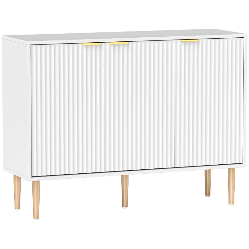 Aparador de Salón con Estante Ajustable Aparador de 3 Puertas Acanaladas 107x35x80 cm Blanco