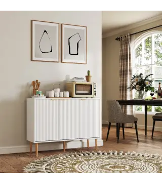 Aparador de Salón con Estante Ajustable Aparador de 3 Puertas Acanaladas 107x35x80 cm Blanco