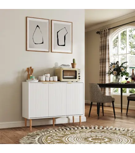 Aparador de Salón con Estante Ajustable Aparador de 3 Puertas Acanaladas 107x35x80 cm Blanco