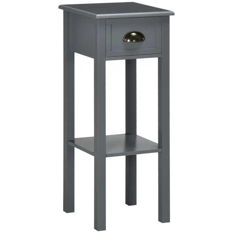 Mesa Auxiliar Estilo Moderno Mesita Auxiliar con Cajón y Estante de Almacenamiento 30x30x75 cm Gris