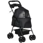 Carrito para Perros Plegable con Ruedas Universales Cesta de Almacenaje Ventanas de Malla y Bandeja 67x45x96 cm Negro
