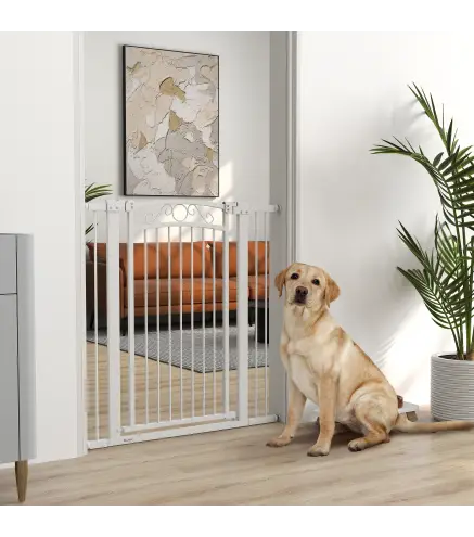 Puerta para Perros con Ancho Ajustable 76-104 cm Barrera de Seguridad con 2 Extensiones y Doble Bloqueo Blanco