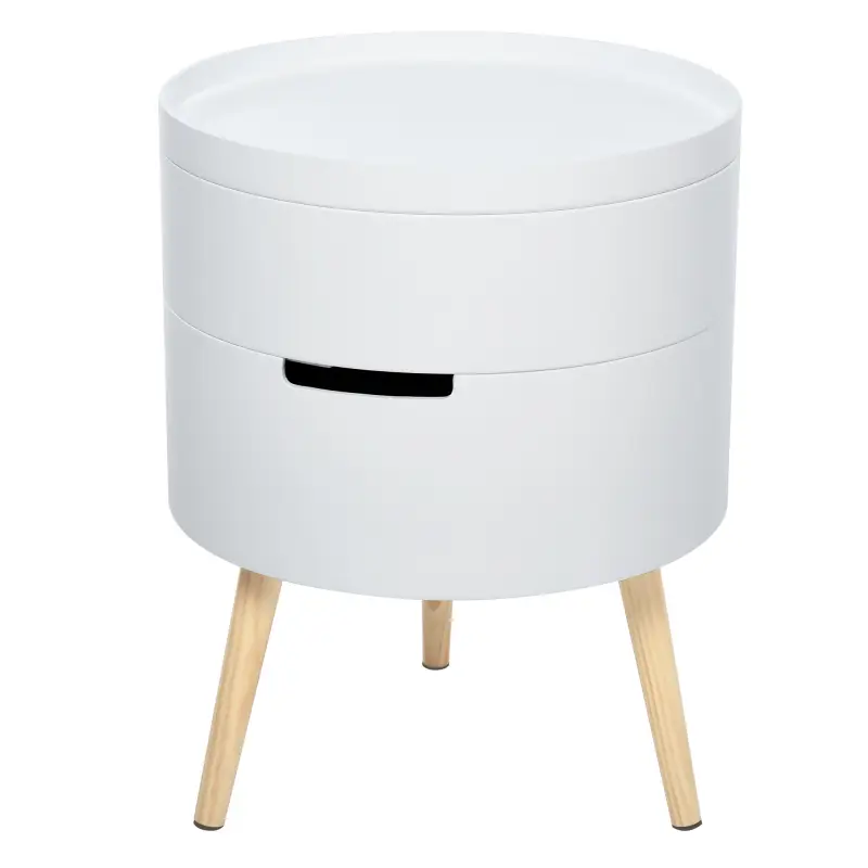 Mesita de noche - mesa de centro con 2 compartimentos de almacenamiento - tapa de MDF - dim. Ø 38 x 48 cm - blanco