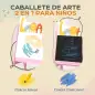 Pizarra Infantil de Doble Cara con 2 Cajas de Tela Caballete de Pintura para Niños con Estampado de Animales Rosa