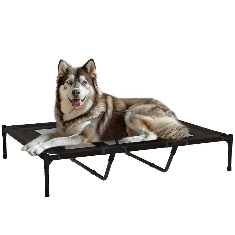 Cama Elevada para Perros Grandes Cama para Perros con Zona de Malla Transpirable y Bolsa 122x92x23 cm Negro