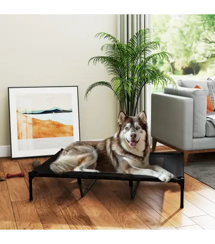 Cama Elevada para Perros Grandes Cama para Perros con Zona de Malla Transpirable y Bolsa 122x92x23 cm Negro