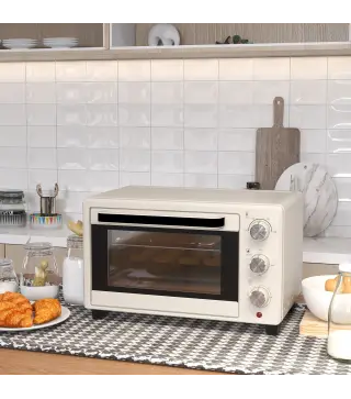 Horno Sobremesa de 21L 1400W Mini Horno Eléctrico Temporizador hasta 60min y Temperatura Regulable hasta 230℃ Crema