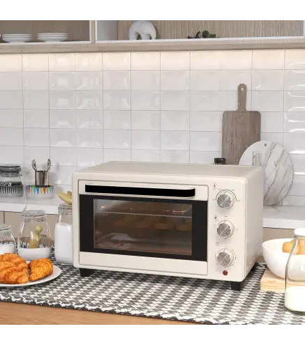 Horno Sobremesa de 21L 1400W Mini Horno Eléctrico Temporizador hasta 60min y Temperatura Regulable hasta 230℃ Crema