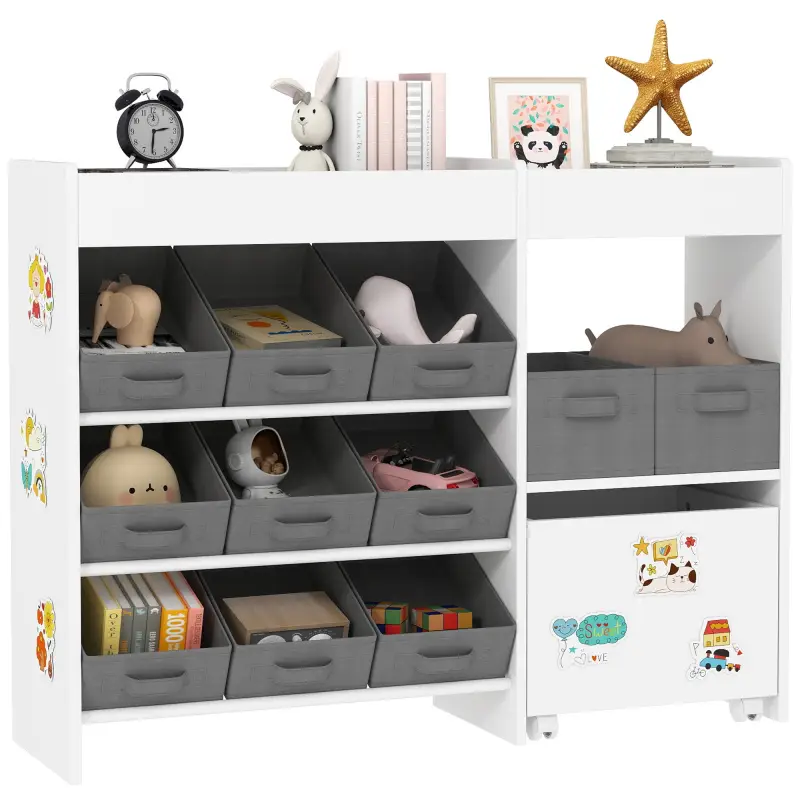 Organizador Infantil con 11 Cestas Extraíbles Compartimentos y Láminas de Pegatinas 105x30x80 cm Blanco