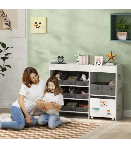 Organizador Infantil con 11 Cestas Extraíbles Compartimentos y Láminas de Pegatinas 105x30x80 cm Blanco