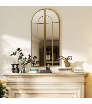 Espejo de Pared Dorado Espejo Decorativo con Diseño en Arco y 2 Piezas 30x120 cm Reflejos Claros y Fácil Instalación