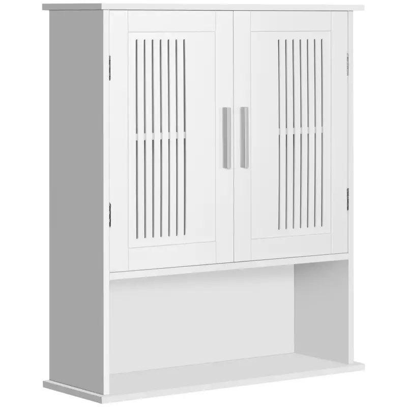Armario de Pared para Baño Multiusos con Estante Ajustable Puertas de Listones y Compartimento 60x20x70 cm Blanco