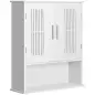 Armario de Pared para Baño Multiusos con Estante Ajustable Puertas de Listones y Compartimento 60x20x70 cm Blanco