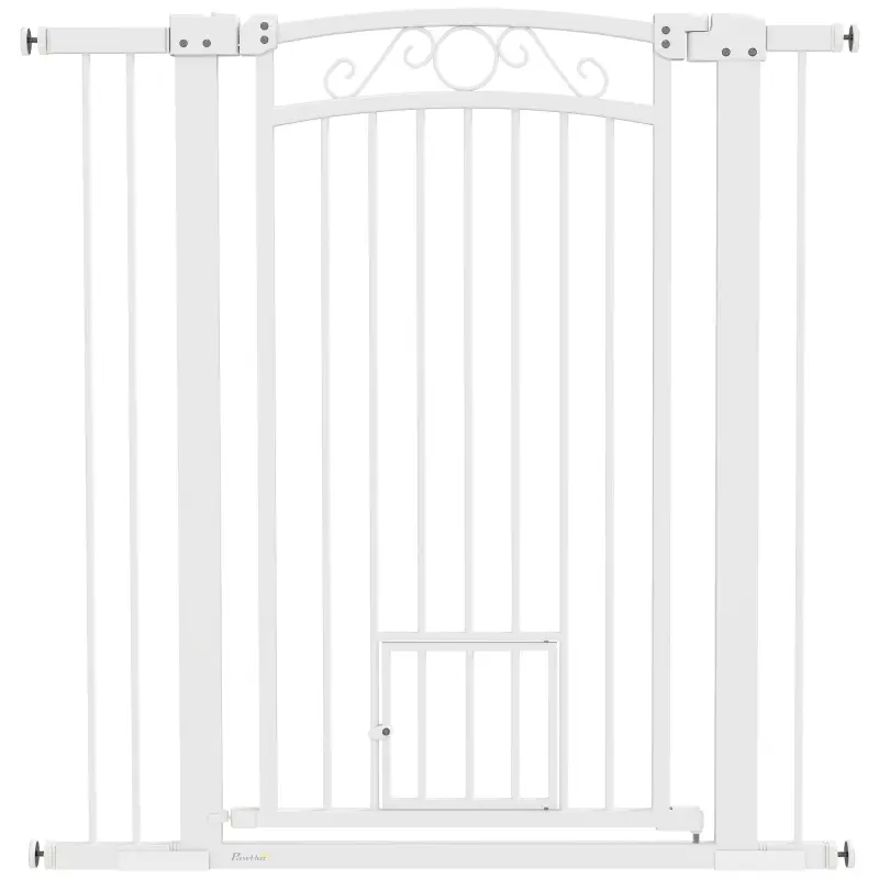 Barrera de Seguridad para Perros con Ancho Ajustable 76-104 cm con 2 Extensiones para Escalera Puerta Blanco