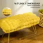 Banco Pie de Cama Tapizado en Terciopelo Reposapiés con Patas de Metal y Asiento Acolchado Amarillo
