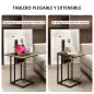Mesa Auxiliar para Sofá con Encimera Plegable Estación de Carga y Patas Ajustables para Espacios Pequeños Marrón