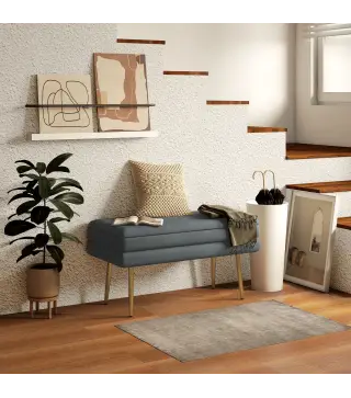 Baúl de Almacenaje para Dormitorio 30L Tapizado en Terciopelo con Patas de Acero 79,5x37,5x43 cm Gris Oscuro