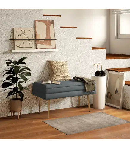 Baúl de Almacenaje para Dormitorio 30L Tapizado en Terciopelo con Patas de Acero 79,5x37,5x43 cm Gris Oscuro