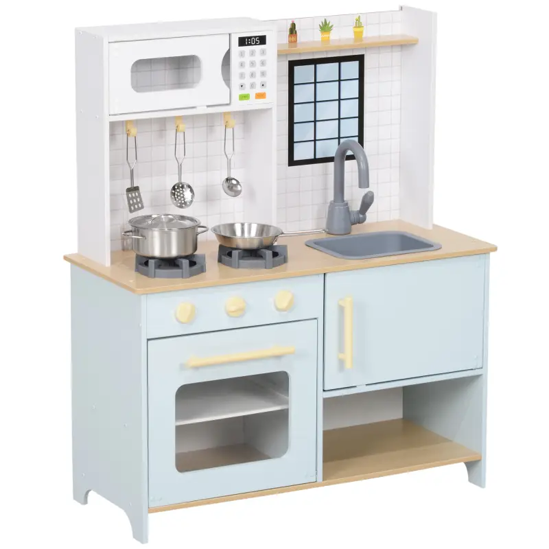 Cocinita Infantil con Sonido Fogón Horno Grifo Fregadero Microondas y Accesorios de Cocina Azul Cocinita Infantil con Sonido Fogón Horno Grifo Fregadero Microondas y Accesorios de Cocina Azul