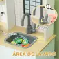 Cocinita Infantil con Sonido Fogón Horno Grifo Fregadero Microondas y Accesorios de Cocina Azul