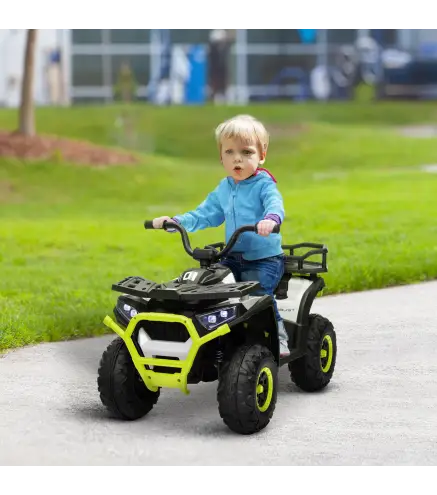 Quad Eléctrico para Niños de +3 Años con Batería 12V Faros Música MP3 Velocidad Regulable y Cesta Carga 30 kg Verde