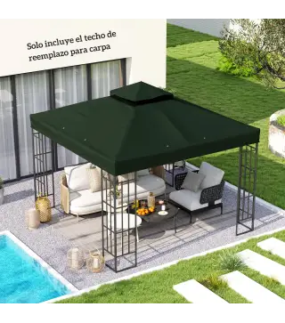 Toldo de Recambio 3x3 m con Techo Doble con Orificios de Drenaje y Protección UPF30+ Verde Solo Toldo NO Incluye Marco