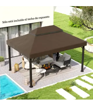 Toldo de Recambio 4x3 m con Techo Doble con Orificios de Drenaje y Protección UPF30+ Crema Solo Toldo NO Incluye Marco