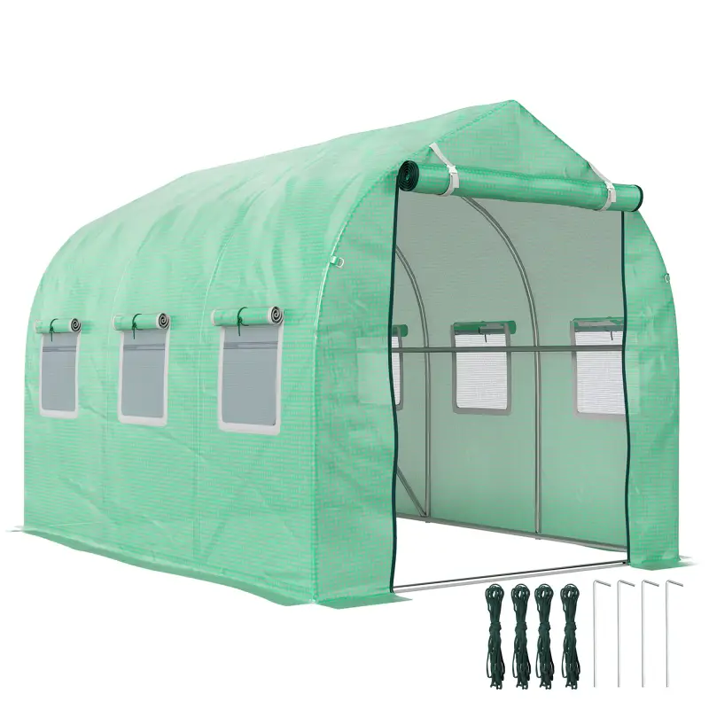 Invernadero de Túnel 3x2x2 m con 6 Ventanas de Malla y Puerta Invernadero de Huerto para Patio Jardín Verde