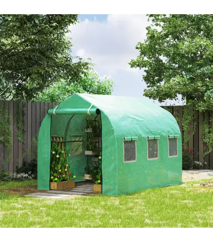 Invernadero de Túnel 3x2x2 m con 6 Ventanas de Malla y Puerta Invernadero de Huerto para Patio Jardín Verde