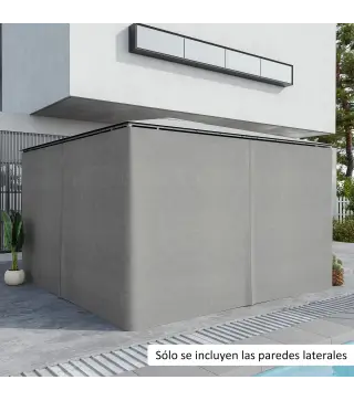 4 Paredes Laterales para Cenador 3,5x2 m con 48 Ganchos y Anillos en C para Pérgola Gazebo Gris Claro